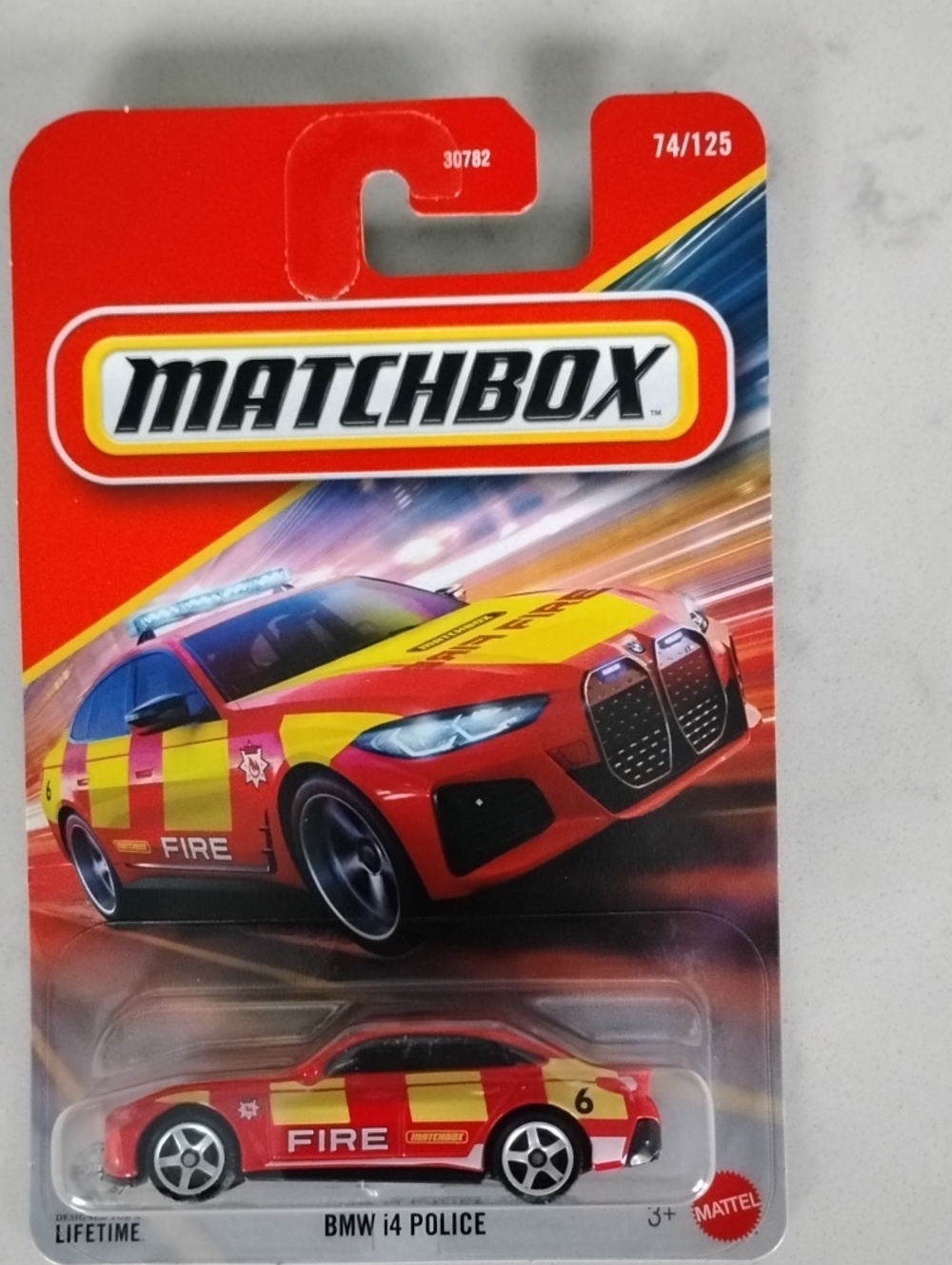 Matchbox BMW i4 Fire & Rescue Toy Car - Red & Yellow